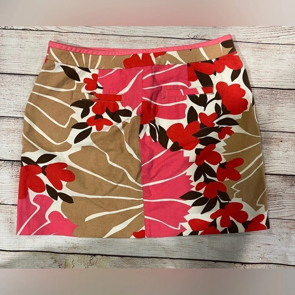 J. Crew Cotton Floral Print Canvas Mini Skirt in Pink White Tan & Red Size 4